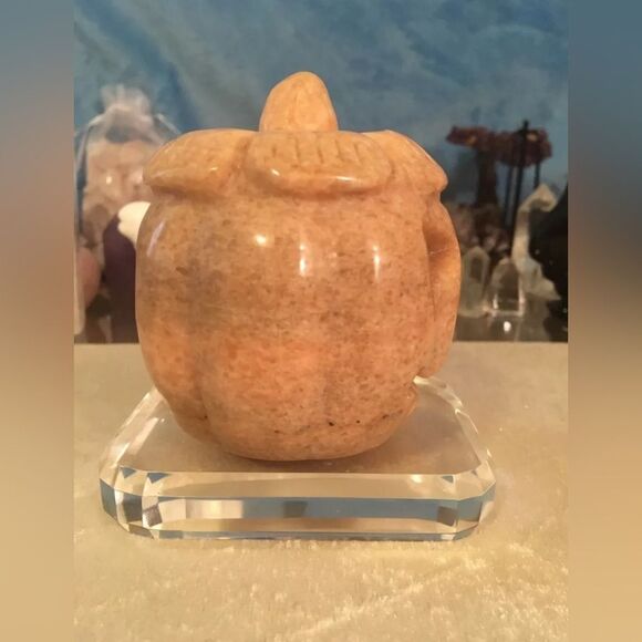 Sunstone Hollow Jack-O-Lantern Pumpkin CrystalCarving With Light 424g 3.2”x3” - Picture 2 of 10